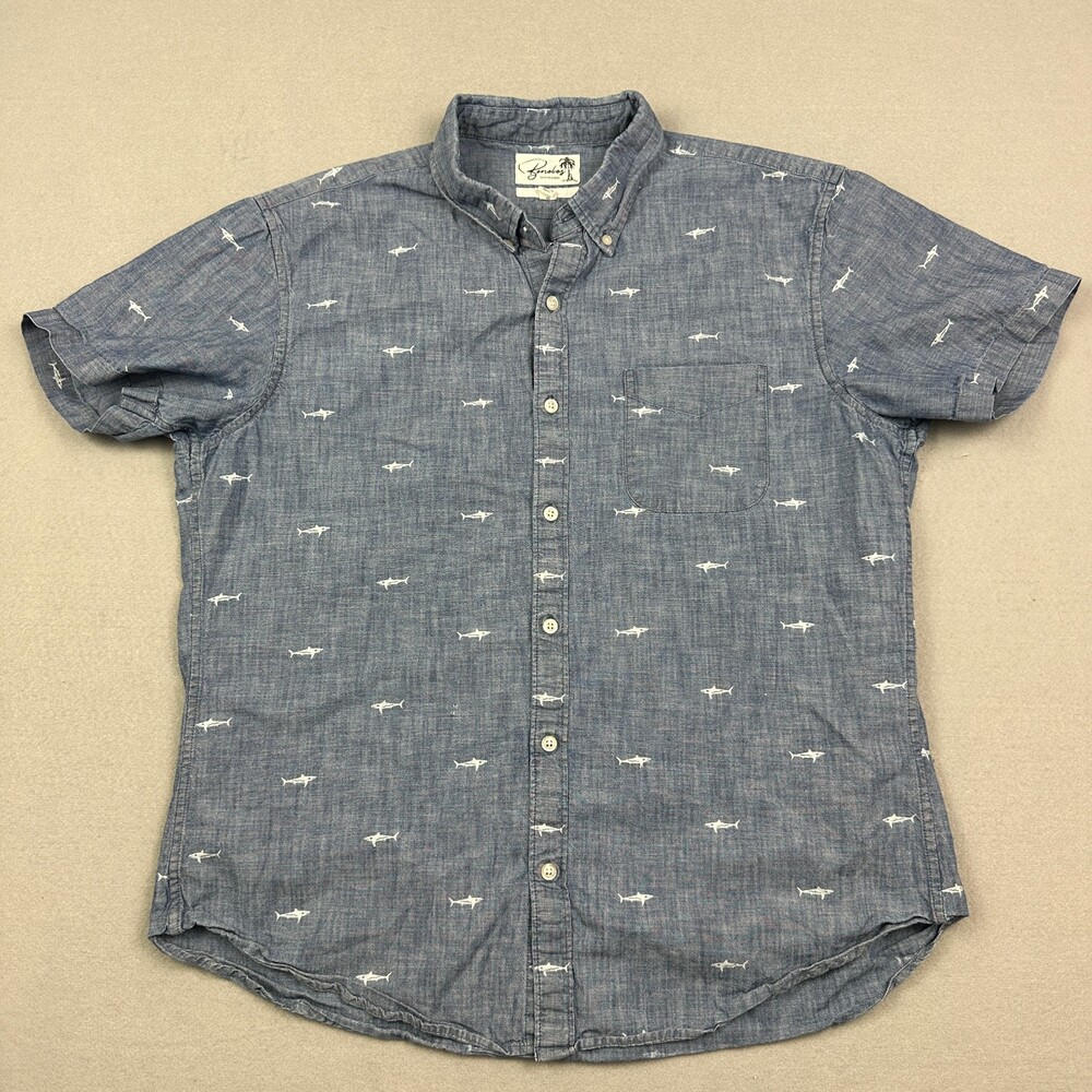 Bonobos Shirt Men Extra Large Blue Shark Print Slim Short Sleeve Button Down *